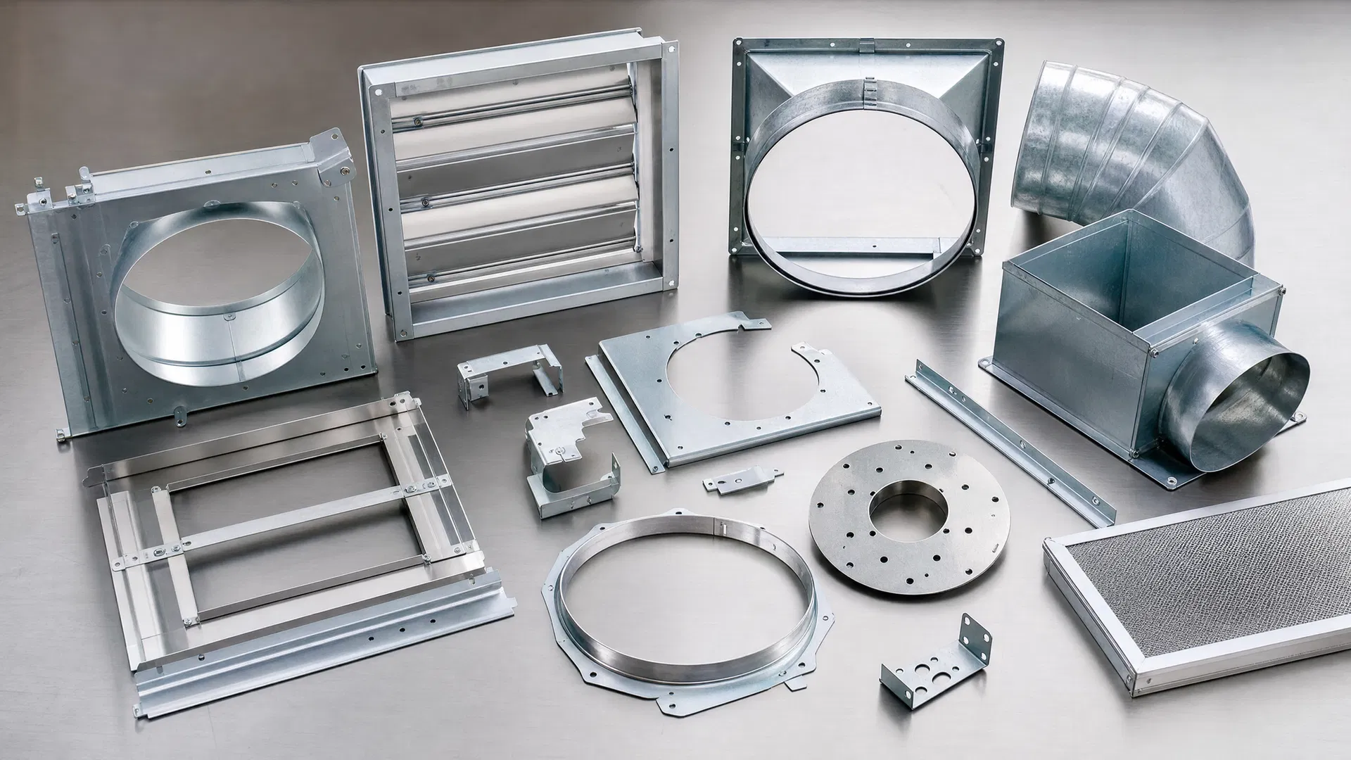 HVAC stamped components — damper frames, duct fittings, fan housings